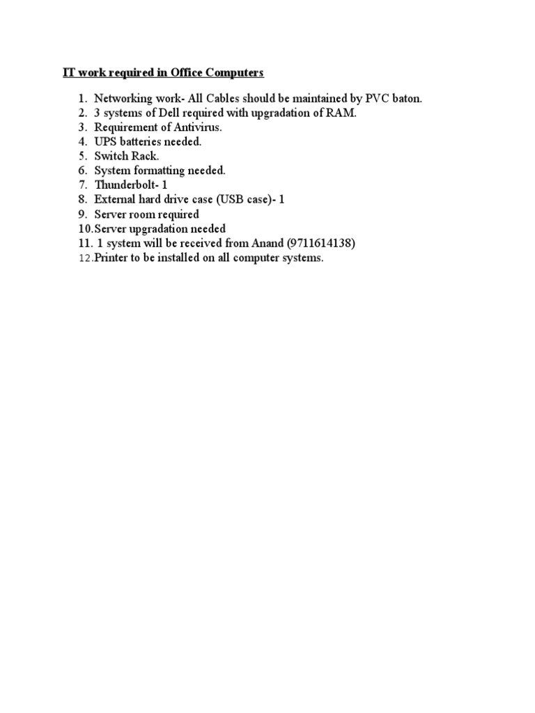 IT Work Required in Office Computers | PDF | Telecommunications ...