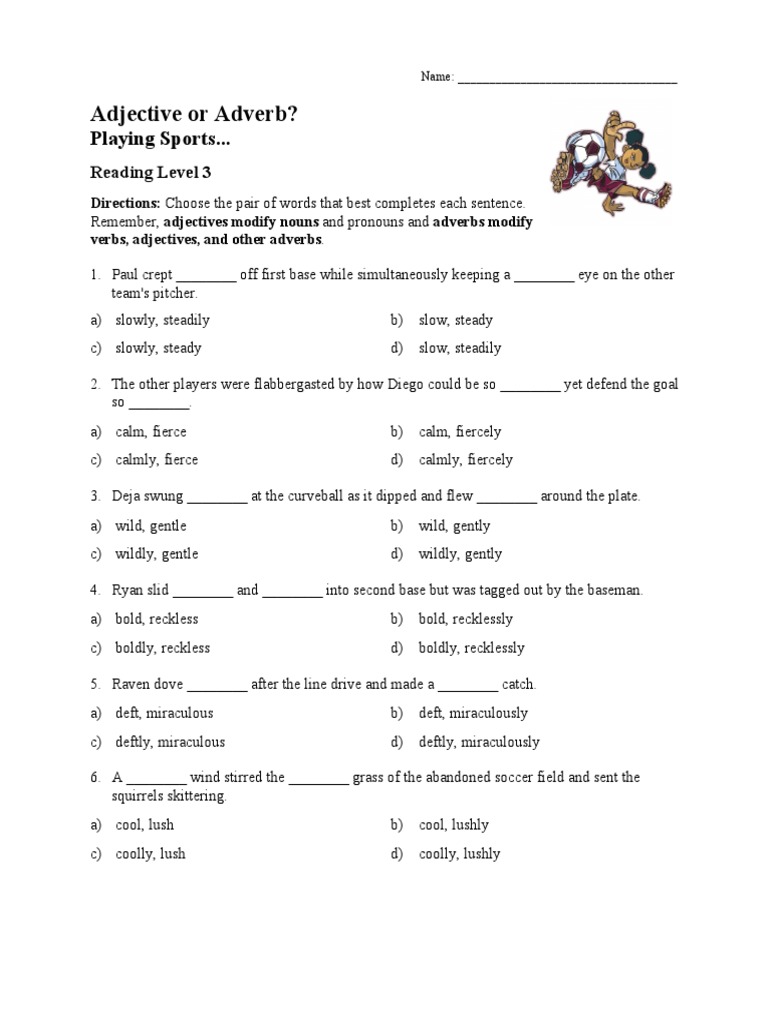 Adjectives and Adverbs Worksheet Reading Level 03 | PDF | Adverb 