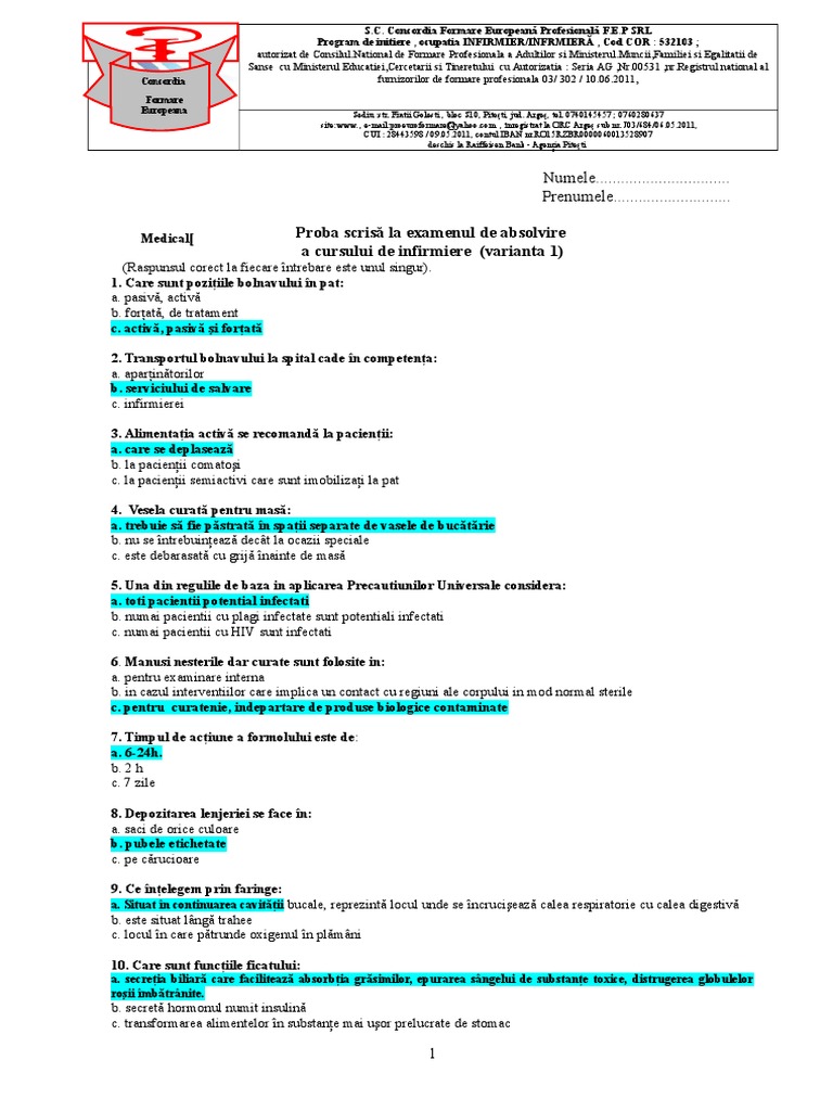 Var.I - VII-Examen Scris 18.07.2012 | PDF