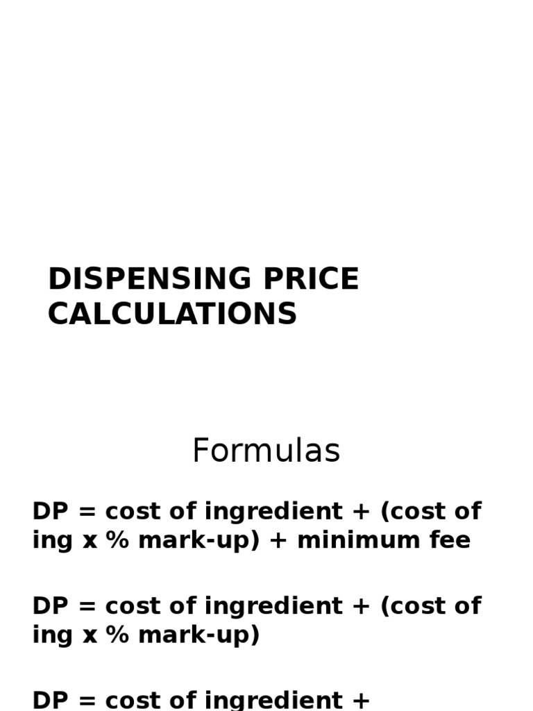 Dispensing Price Calculation Guide | PDF | Intravenous Therapy | Syringe