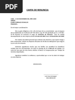 Modelo de Carta de Renuncia Sin Preaviso