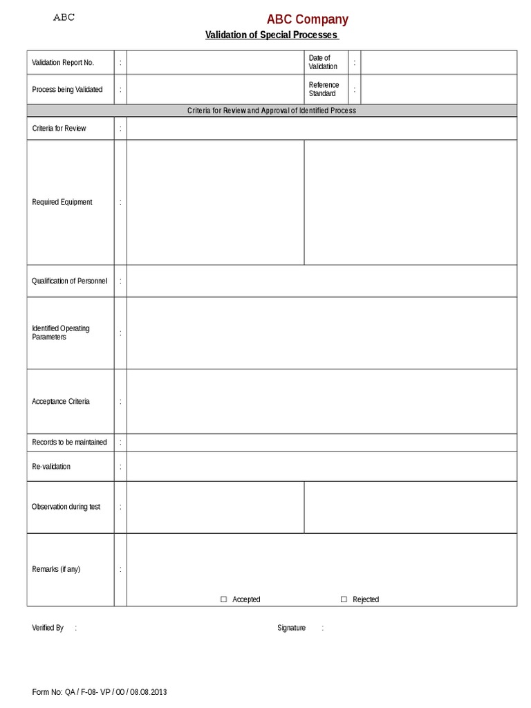 Special Process Validation Report | PDF | Verification And Validation ...