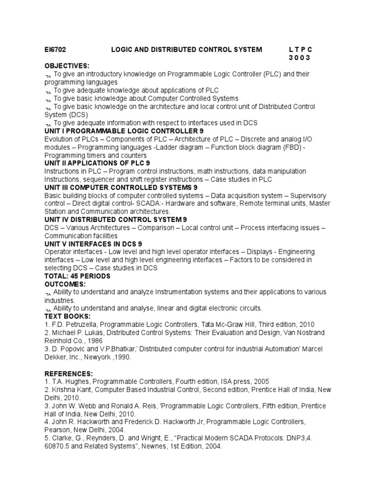 Syllabus PDF Programmable Logic Controller Scada