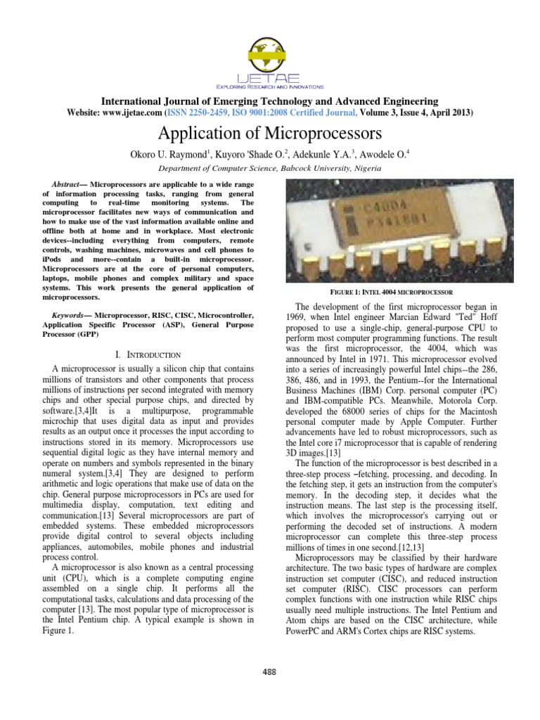 Application of Microprocessor PDF Microprocessor Microcontroller