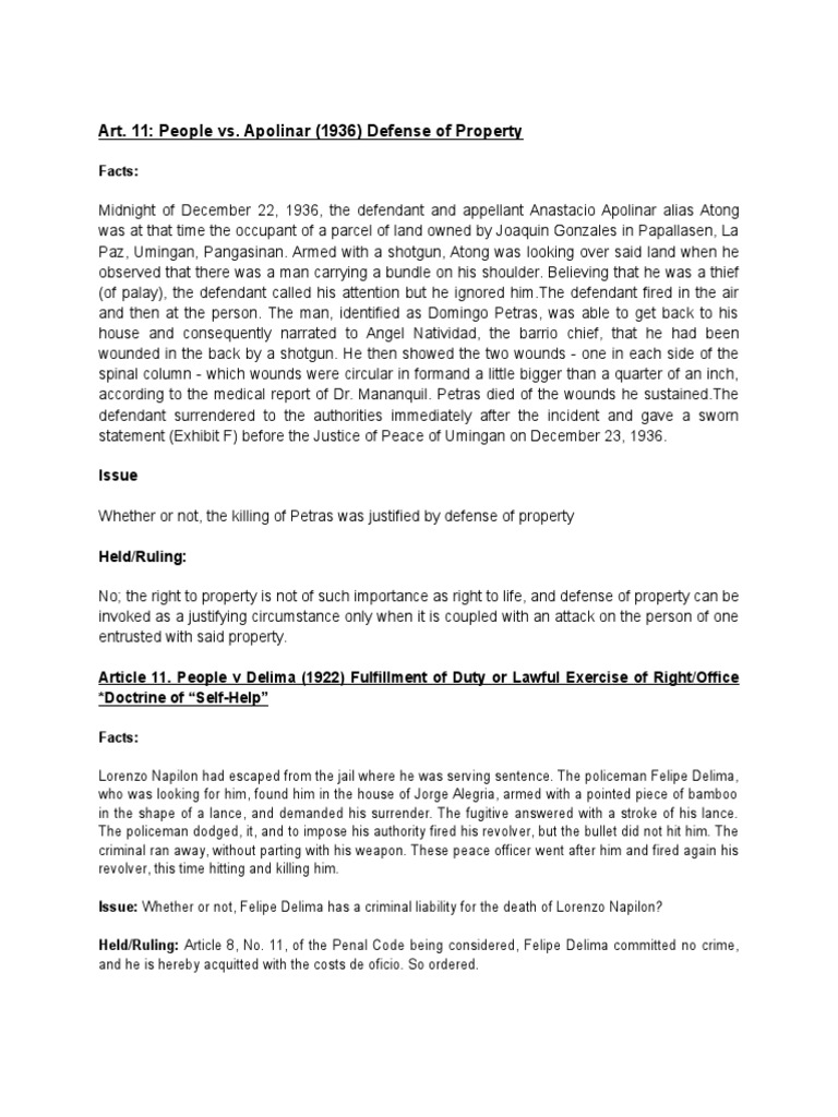People vs. Apolinar: Defense of Property | PDF | Domestic Violence | Theft