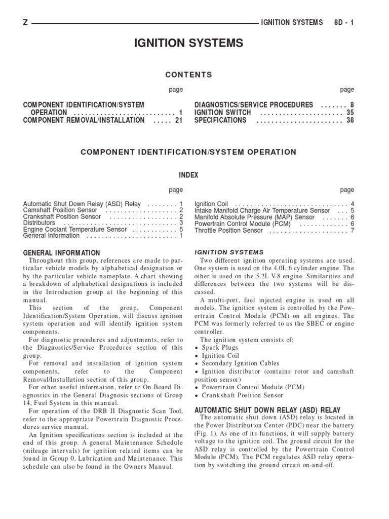 93ZJ Secc 8D Ignition Systems PDF Distributor Ignition System