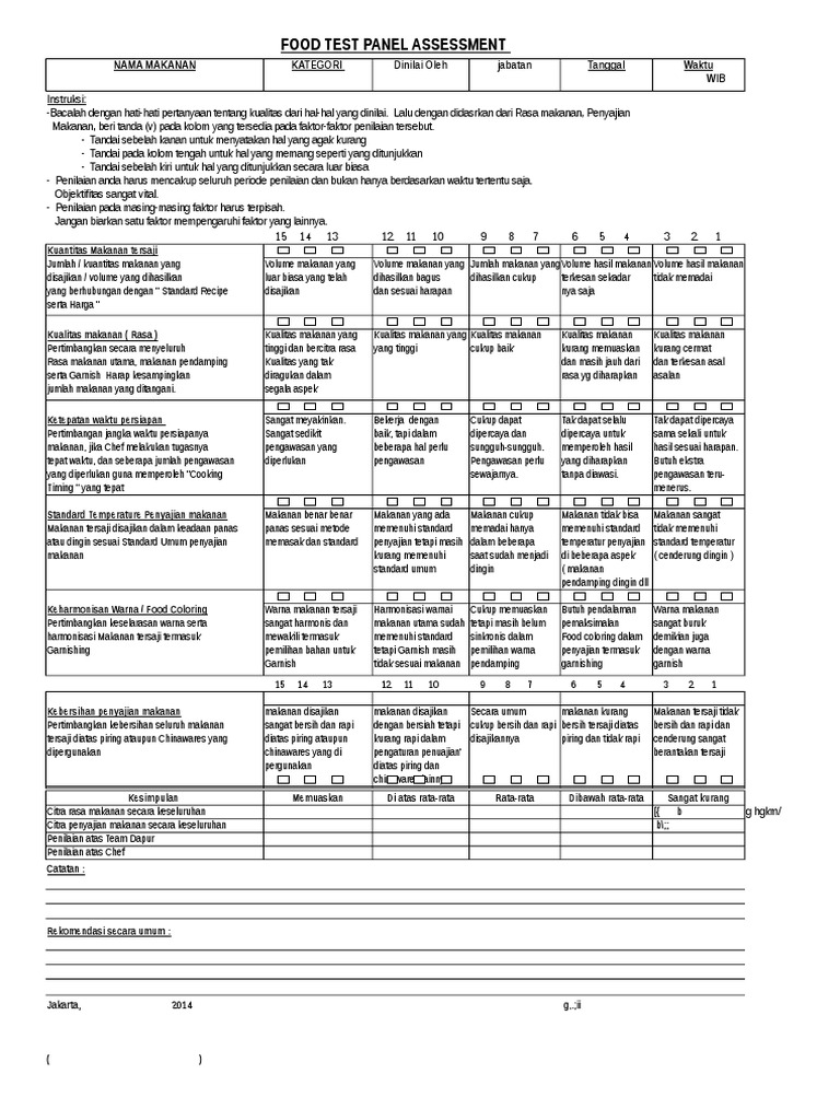 Penilaian Panel Uji Makanan | PDF | Memasak, Makanan, & Anggur