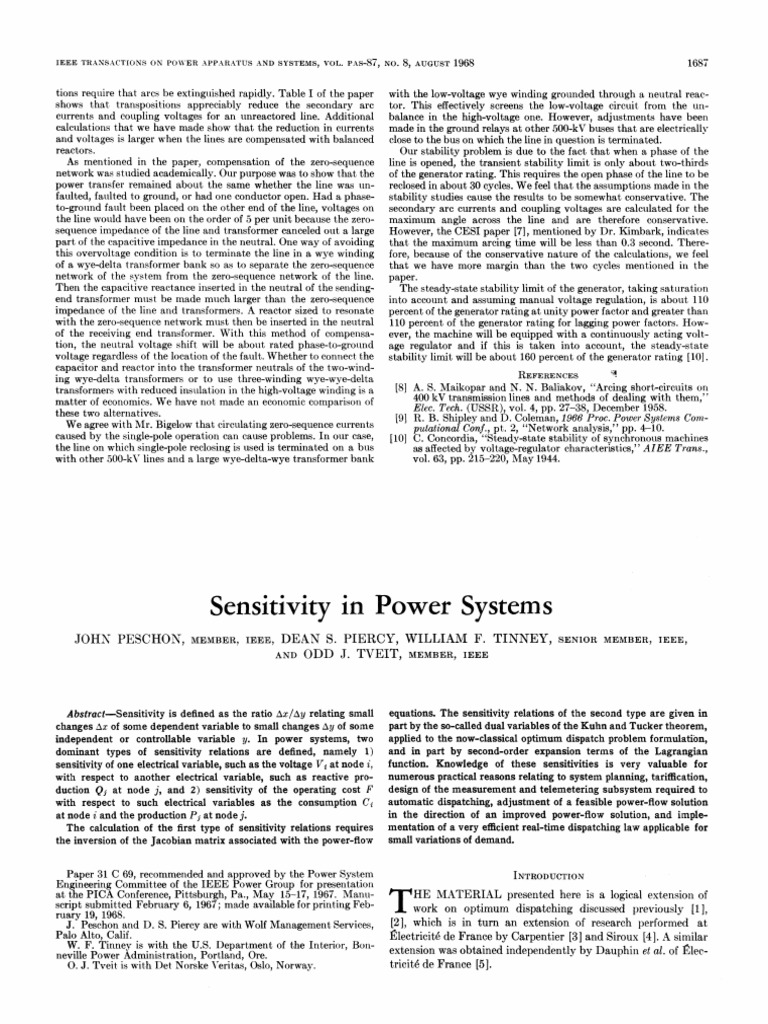 Artigo IEEE PESCHON 1968 Sensitivity in Power Systems PDF