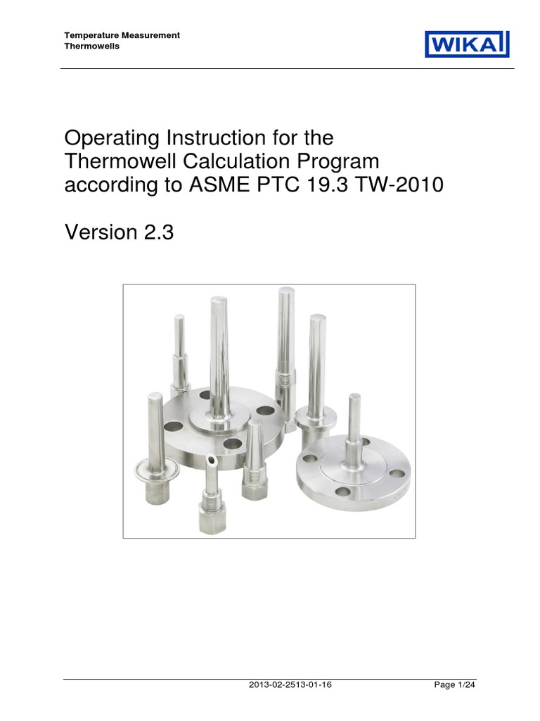 WIKA Thermowell Calculation Instruction Physics Continuum Mechanics