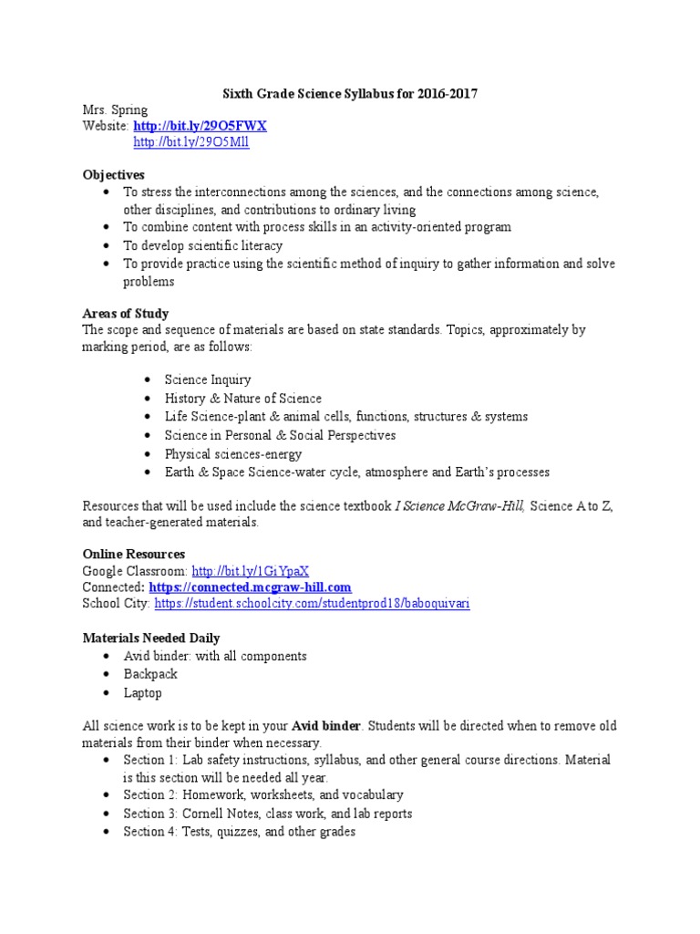 science syllabus pdf homework science