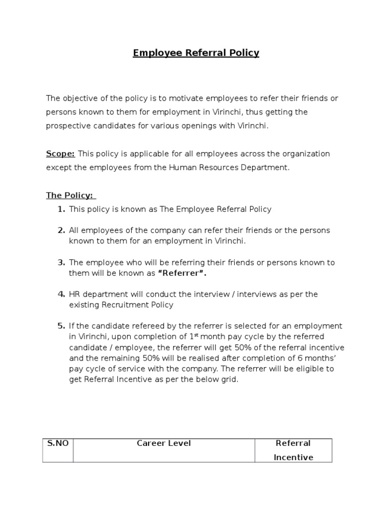 Employees Referral Policy | PDF | Employment | Human Resource 