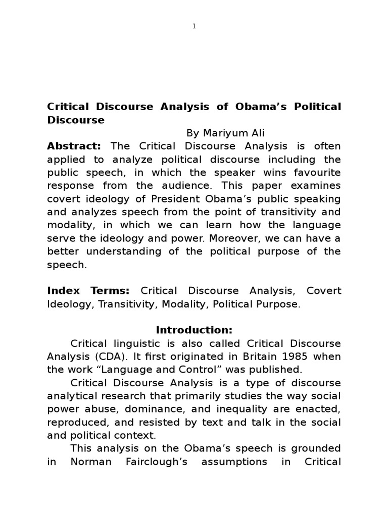 critical discourse analysis of barack obama speech