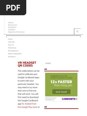VR Headset QR Codes