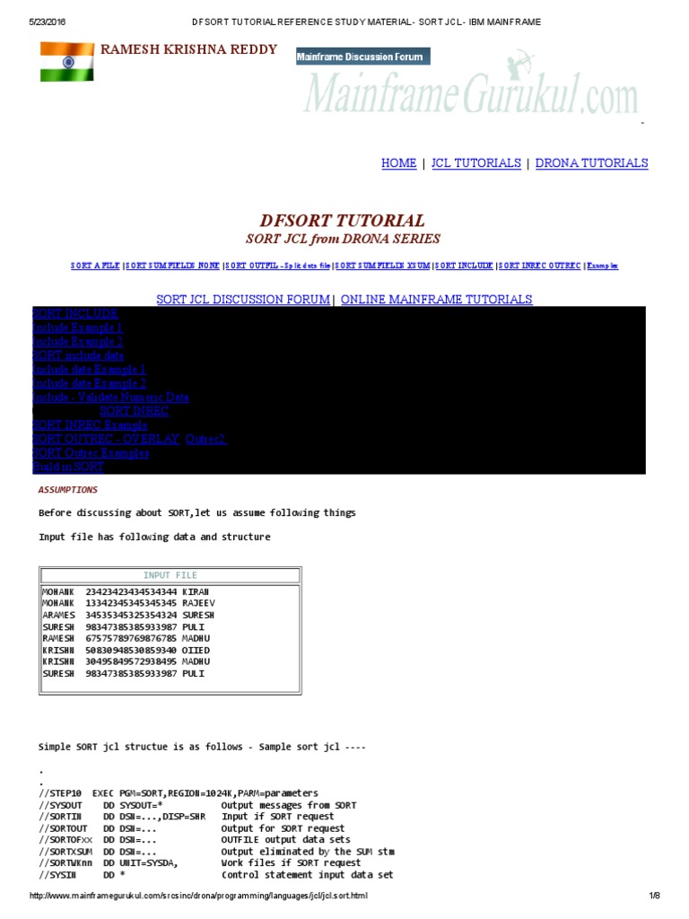 Dfsort Tutorial Reference Study Material - Sort Jcl - Ibm Mainframe |  Computing | Technology