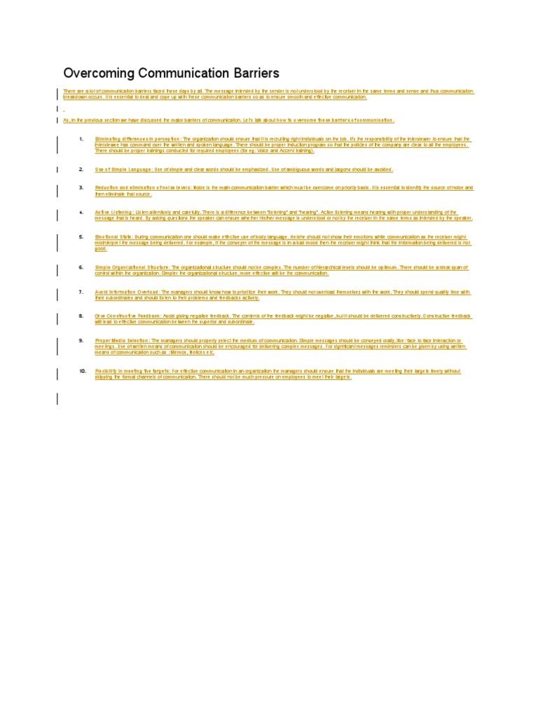 Effective Strategies to Overcome Communication Barriers | PDF ...