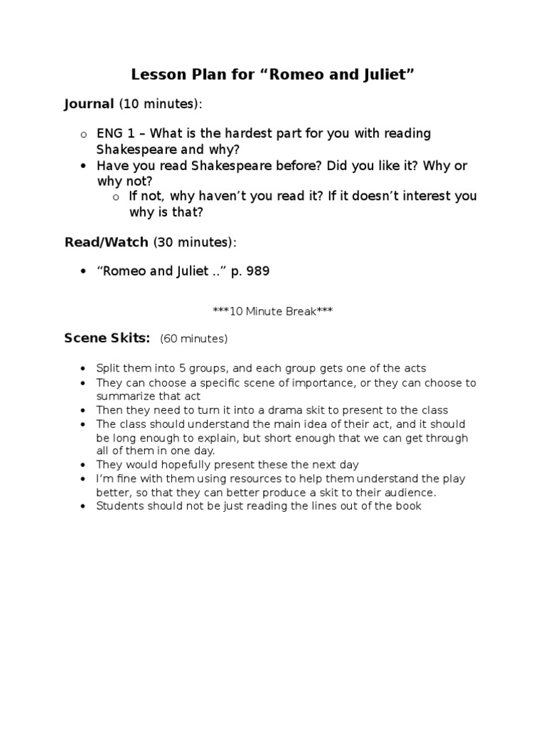 Engaging Lesson Plan for Romeo and Juliet | PDF