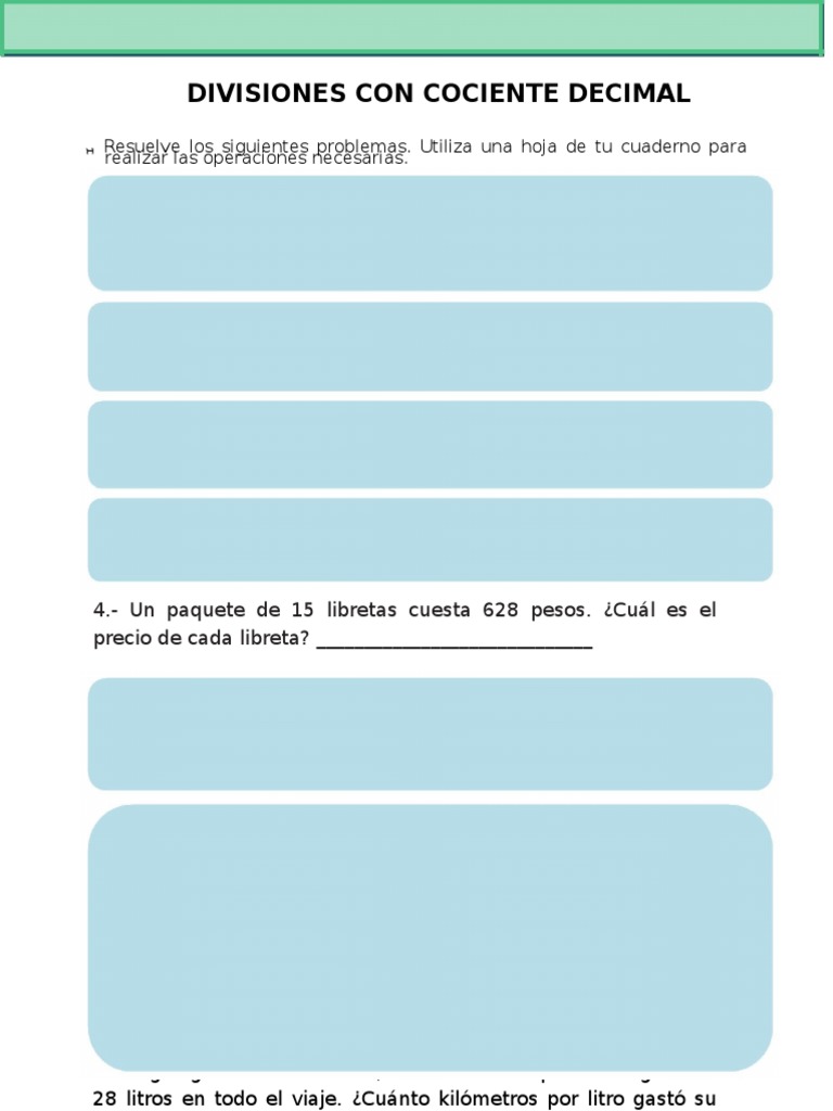 Problemas de División con Decimales 5to Grado | PDF