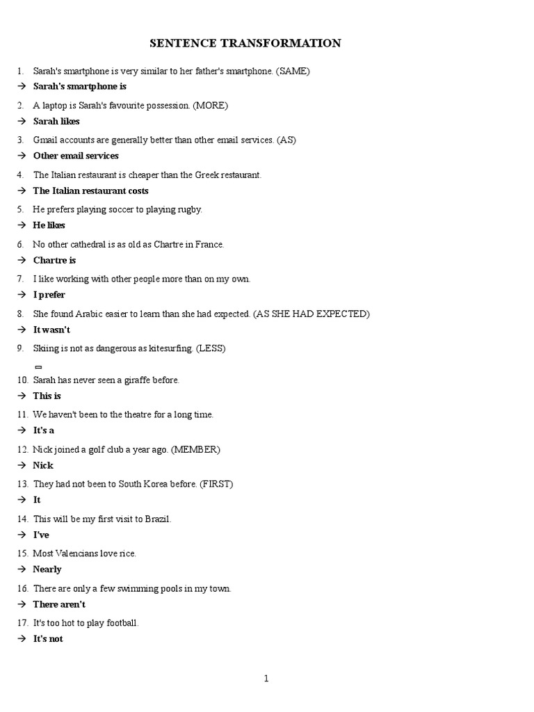 Sentence Transformation Exercises | PDF | Leisure