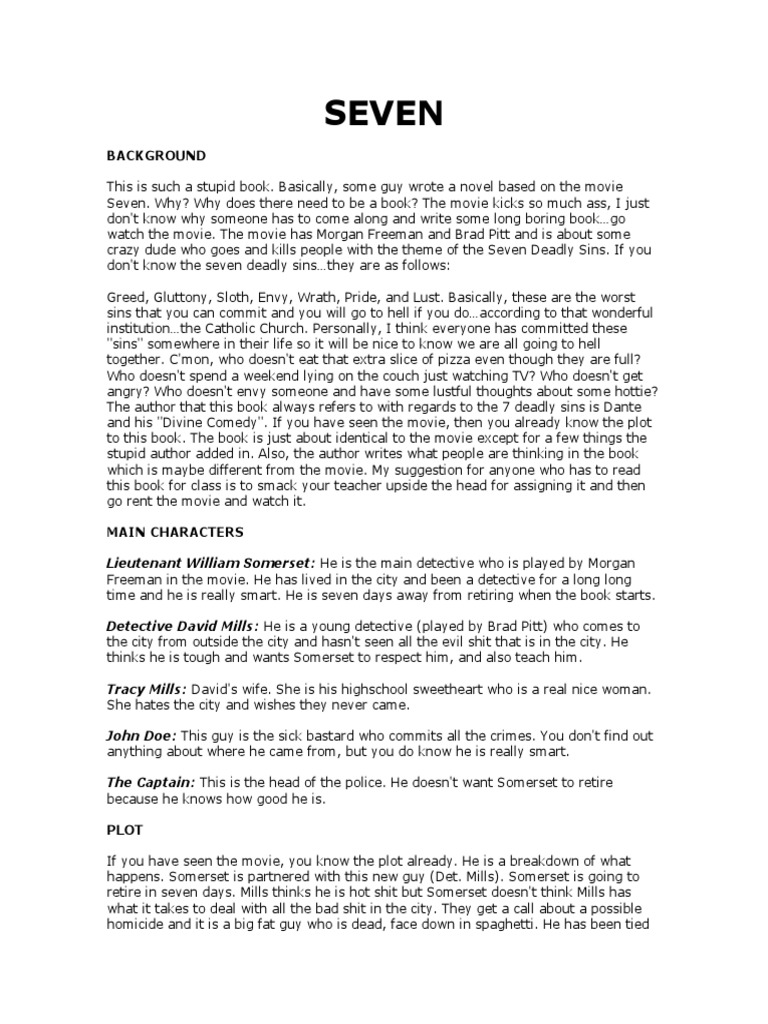 SEVEN PLOT SUMMARY intelligence overview