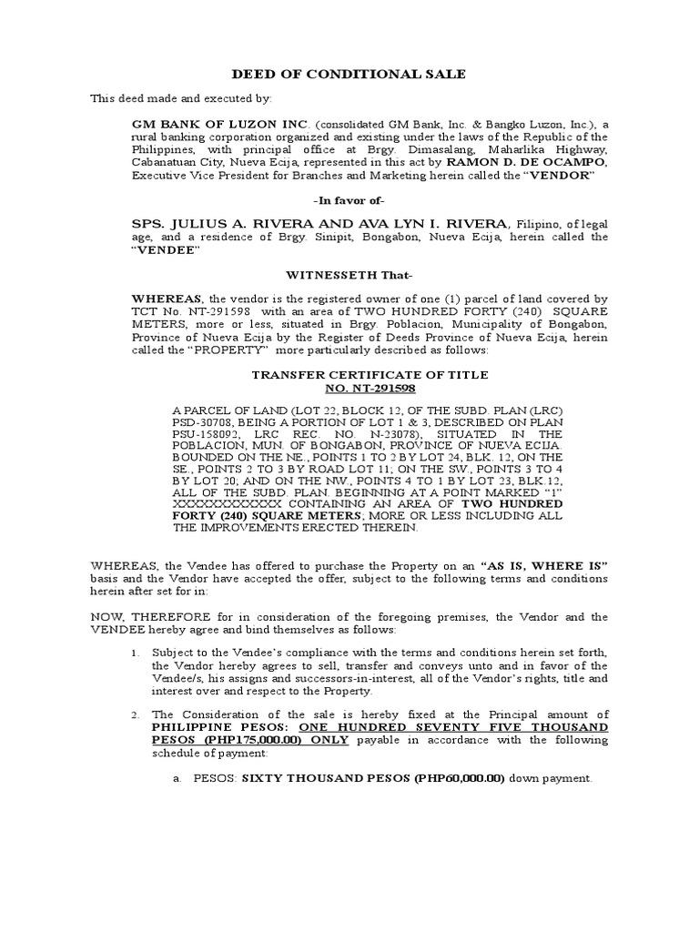 Deed Of Conditional Sale Taxes Property