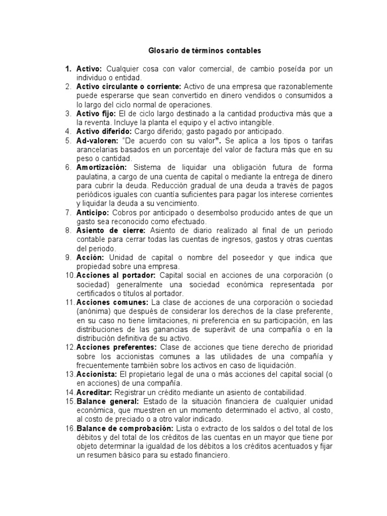 Glosario de Términos Contables | PDF | Compartir (Finanzas) | Contabilidad