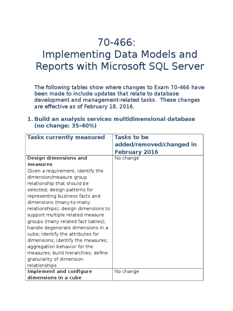 70-466: Implementing Data Models and Reports With Microsoft SQL Server ...