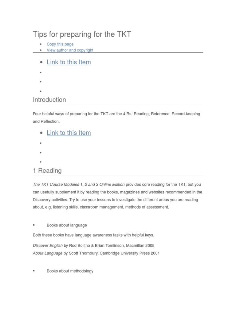 Tips For Preparing For The TKT | PDF | English As A Second Or Foreign ...