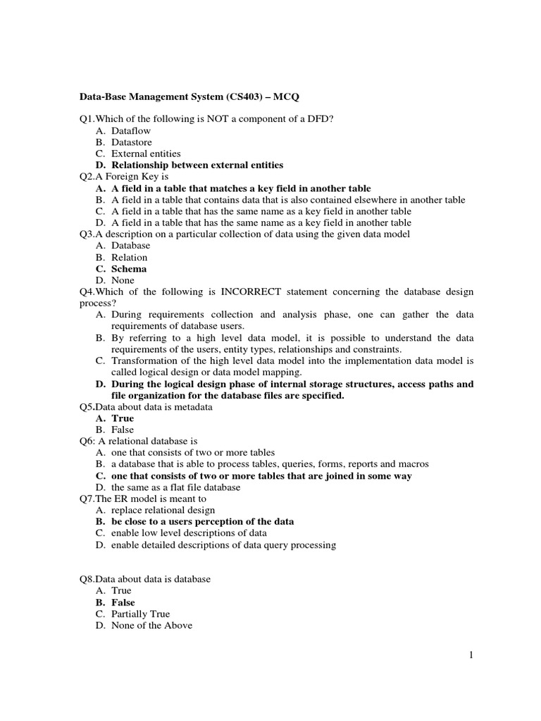 relational database example are mcq