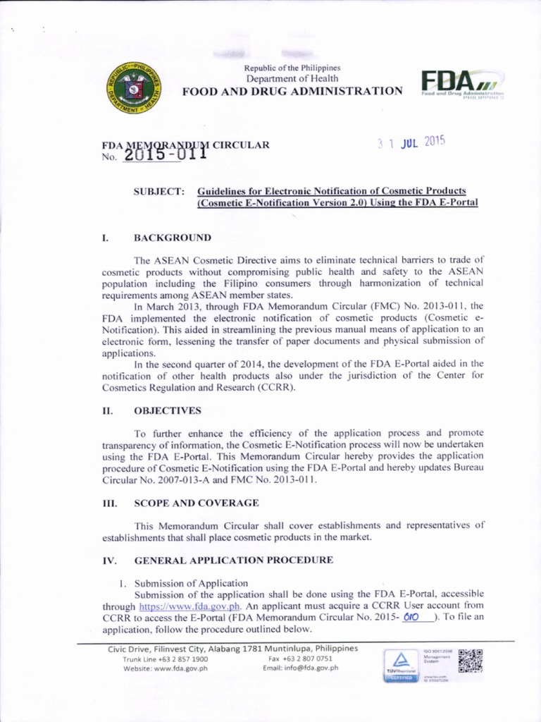 FDA Memorandum Circular No. 2015-011 | PDF