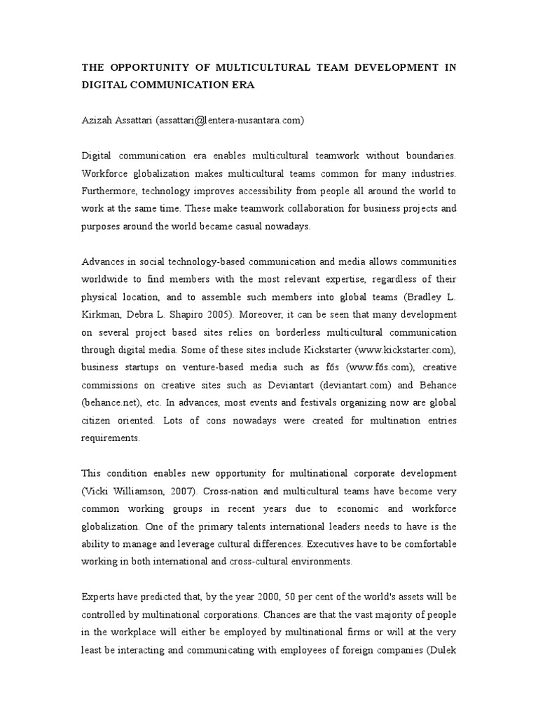 Multicultural Team Development in Digital Era | PDF | Cross Cultural ...
