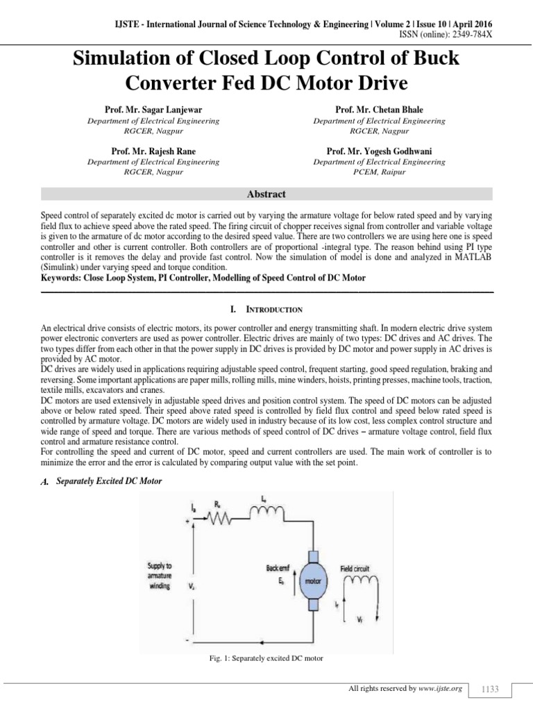 Simulation of Closed Loop Control of Buck Converter Fed DC Motor Drive