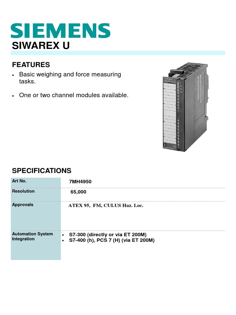 SIWAREX U Weighing Module Specs | PDF