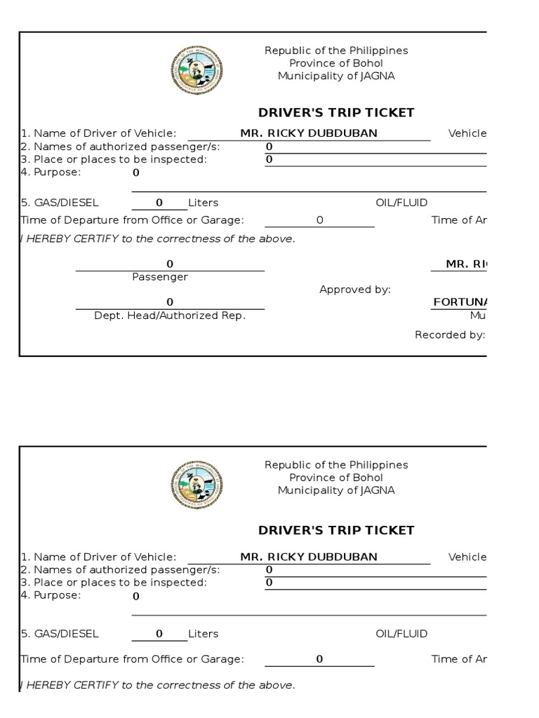 trip ticket format