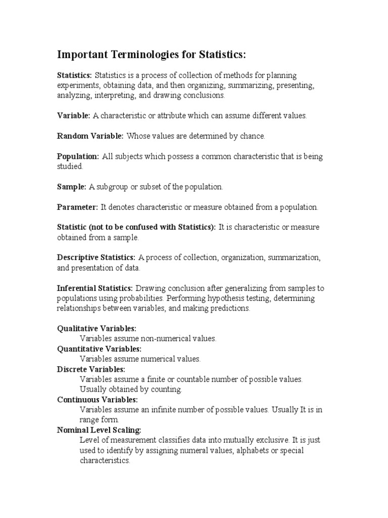 Statistics Terminologies | PDF | Business