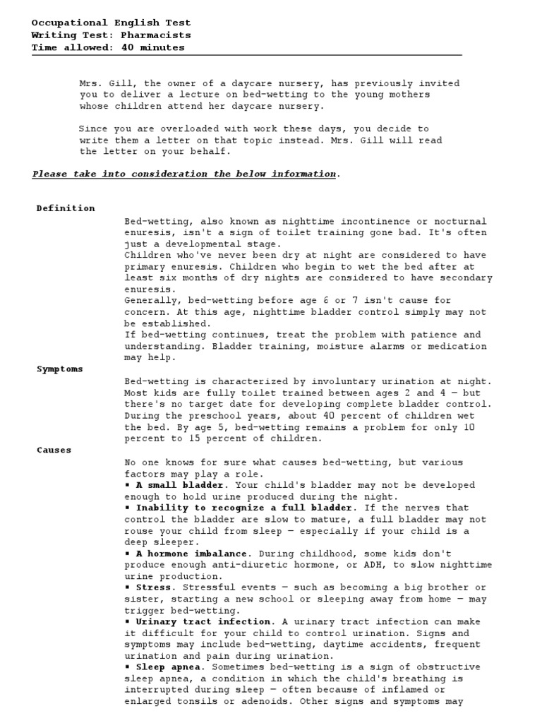 Bedwetting Causes, Symptoms, Treatment PDF Nocturnal Enuresis Urinary Incontinence