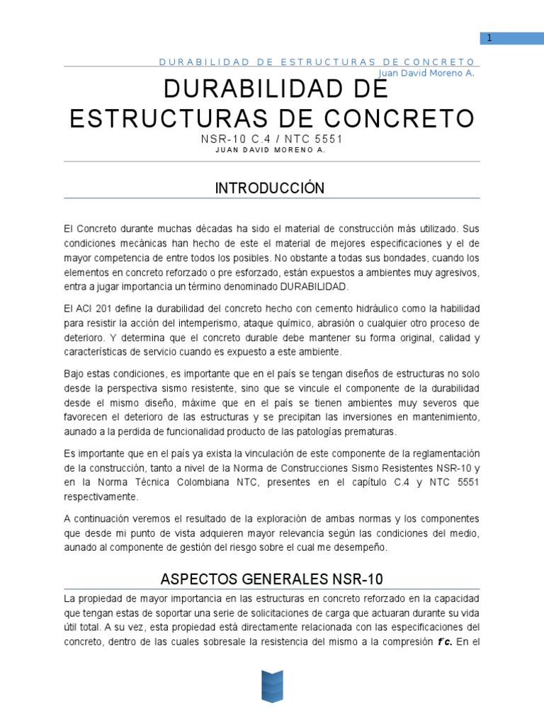 Durabilidad del concreto: Requisitos NSR-10 y NTC 5551 | PDF | Hormigón ...