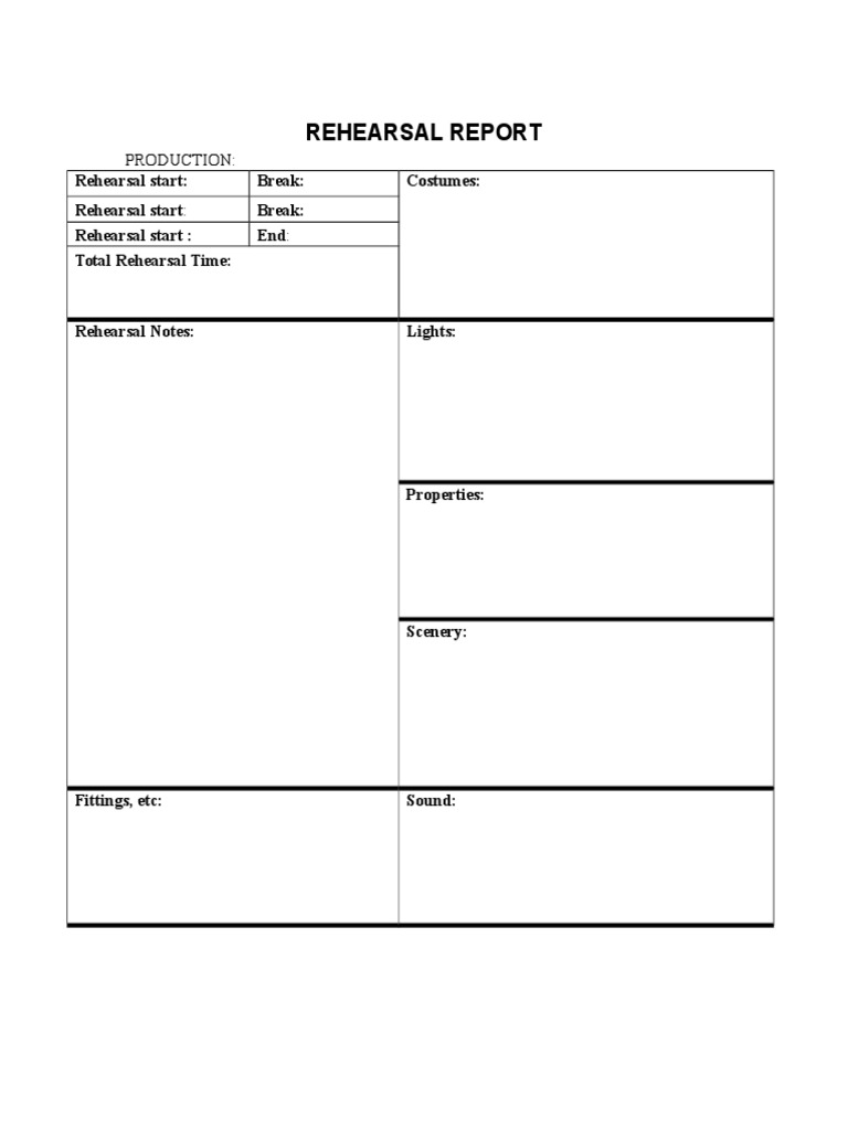 Rehearsal Report Template  PDF Intended For Rehearsal Report Template