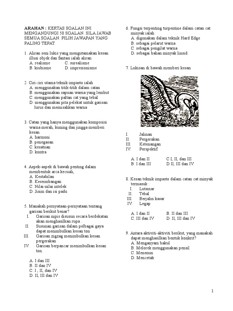 Soalan Pendidikan Seni Visual Tingkatan 4