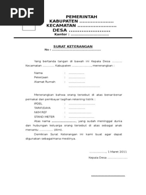 Contoh Surat Tagihan Listrik Cabrinim