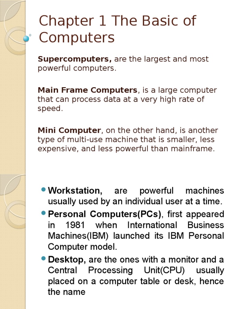 Chapter 1 The Basic of Computers | PDF | Art | Computers