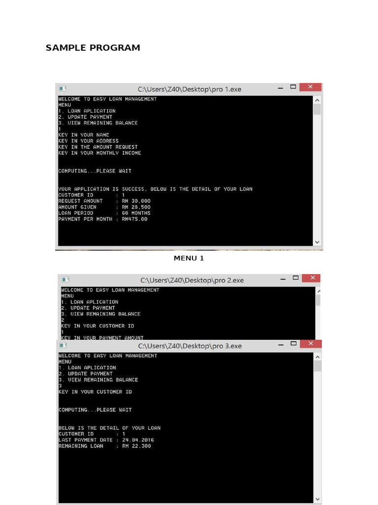 Sample Program: Menu 1 | PDF