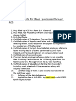 List of Documents For Stage I Processed Through ACS