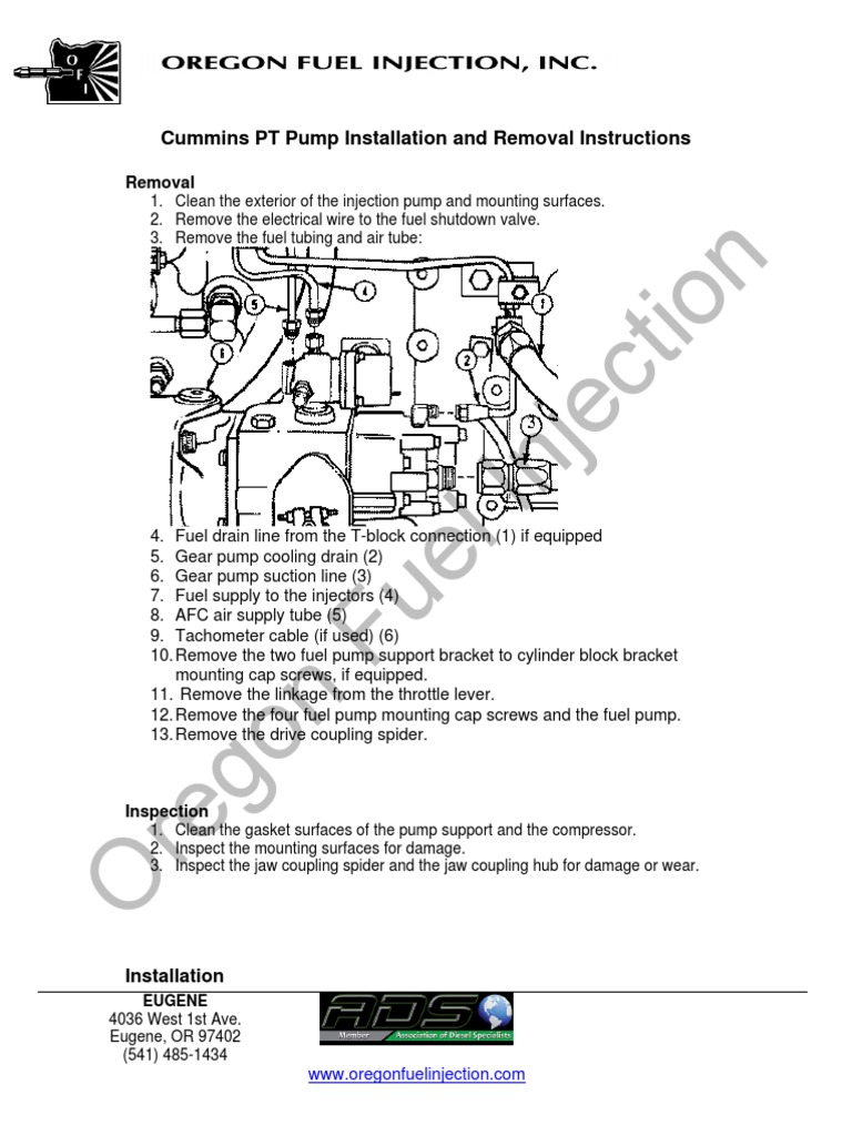 Cummins PT Pump Installation Removal Instructions PDF PDF