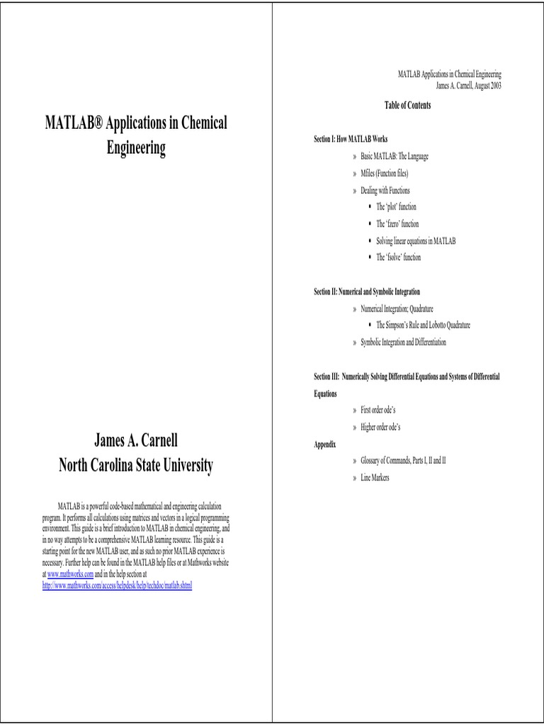 Matlab Applications In Chemical Engineering