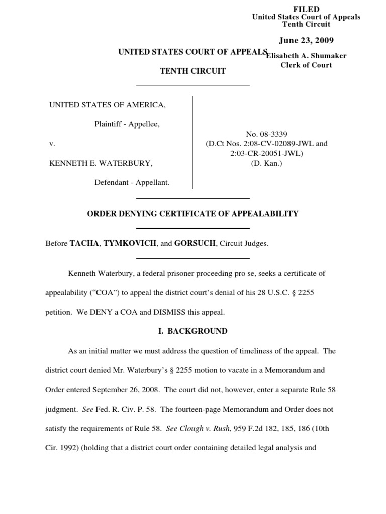 United States v. Waterbury, 10th Cir. (2009) PDF Strickland V. Washington Lawsuit