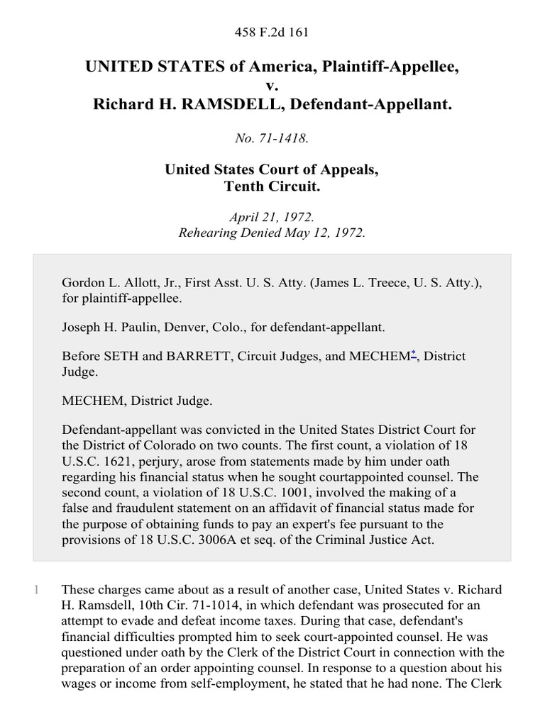 Ramsdell Perjury Appeal Decision | PDF | Right To Counsel | Criminal ...