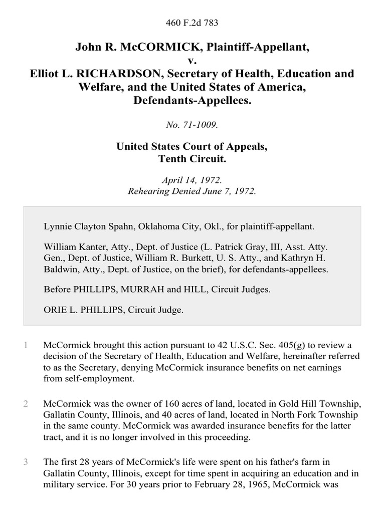 McCormick v. Richardson: Insurance Benefits Case | PDF | Farms | Fertilizer