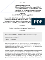 Lisa Cason v. Edward C. Rolfs, in His Official Capacity as Secretary of Revenue of the State of Kansas, Mark Andrews, Director, Personnel Services Bureau, Department of Revenue, State of Kansas, John E. Gillen, State of Kansas, 930 F.2d 32, 10th Cir. (1991)