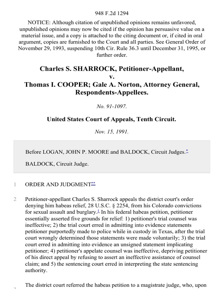 Charles s sharrock v thomas i cooper gale a norton attorney