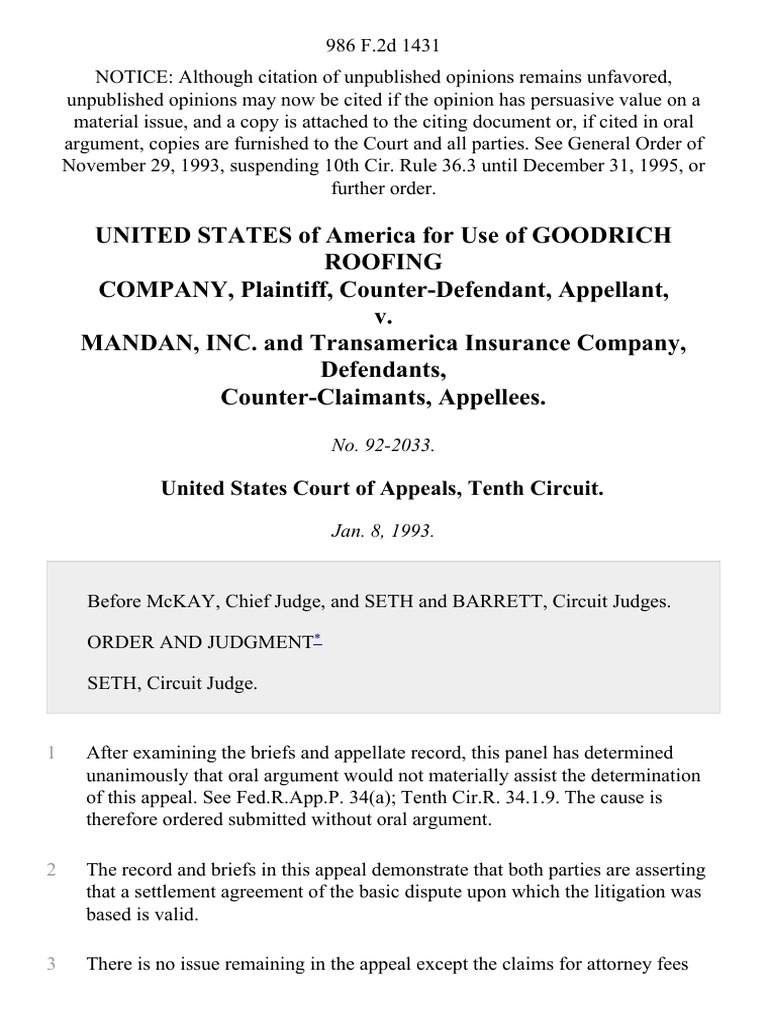 United States of America For Use of Goodrich Roofing Company, Counter